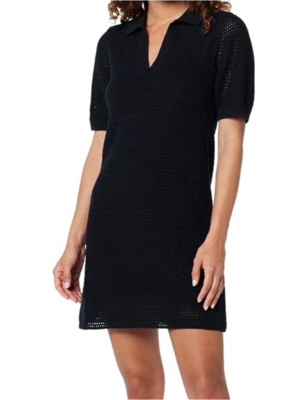 Crochet Navy Blue Mini / Midi Dress THE DROP Minimalist Quiet Luxury- Size Small